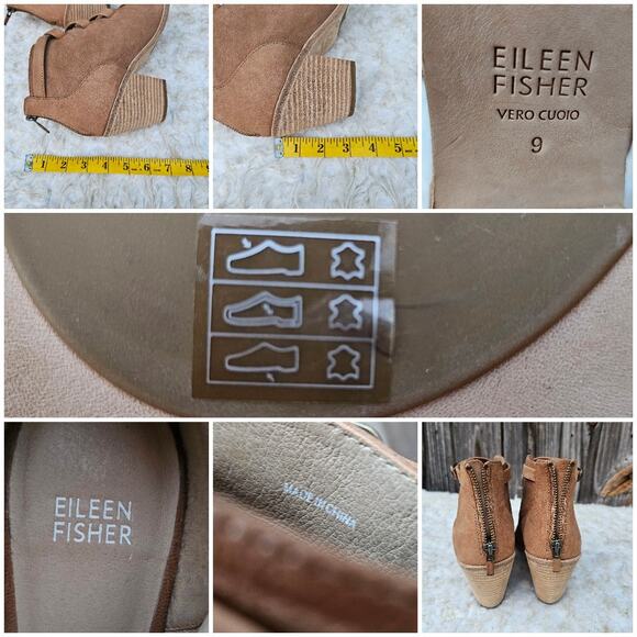 Corset Bootie Eileen Fisher Lynn Size 9 Tan Nubuck Leather Ankle OpenToe Ghillie - Picture 1 of 12